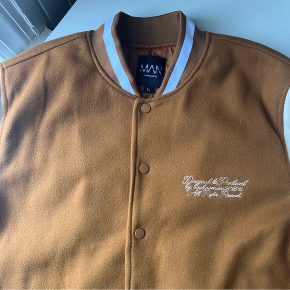 boohoo MAN Varsity Jacket Brown & White Size Large 2013 Confidence Humanity Coat - Picture 4 of 12
